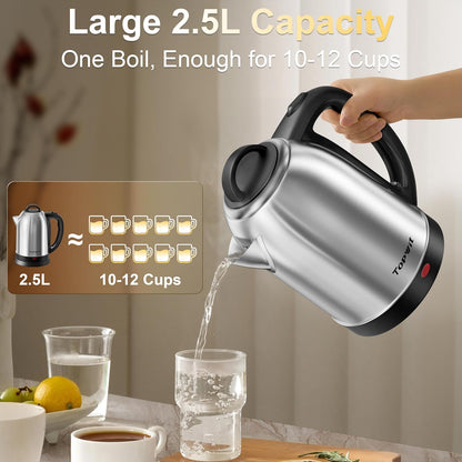 Topwit 2.5L Large Electric Kettle,Fast Boil Stainless Steel Electric Kettle | BPA Free Hot Water Kettle Electric, Removable Lid, Auto Shut-Off, Boil-Dry Protection, Large Capacity for Family, 1200W