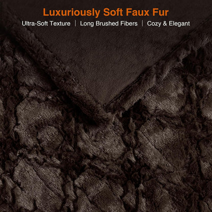 Beautyrest Long Brushed Faux Fur Ogee Textured Design Electric Blanket, Auto Shut Off, Virtually Zero EMF, Multi Heat Setting, UL Certified, Machine Washable, Grey Throw 50x60