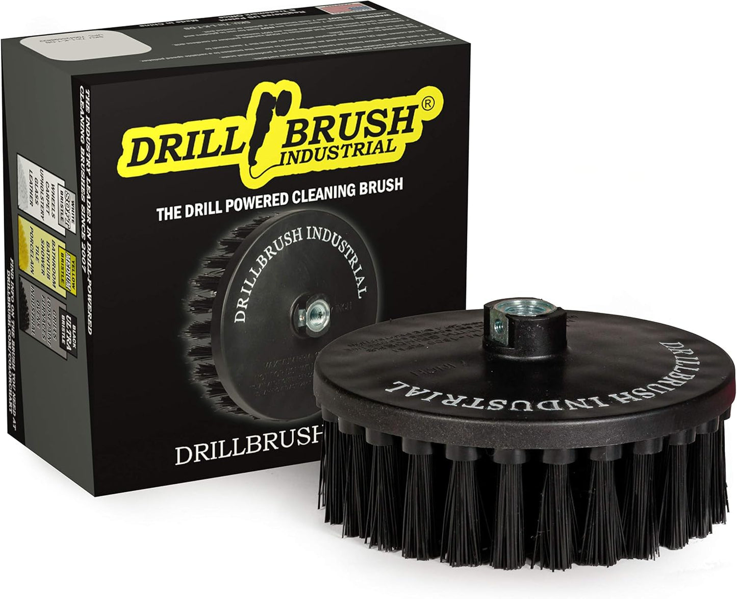7in Boat Brush Variable Speed Polisher Attachment - Medium Yellow Bristles | Bathroom Accessories - Cleaning Supplies - Deck Scrub Brush - 5/8 x 11 Threaded Hub - Tile - Shower Cleaner - Flooring