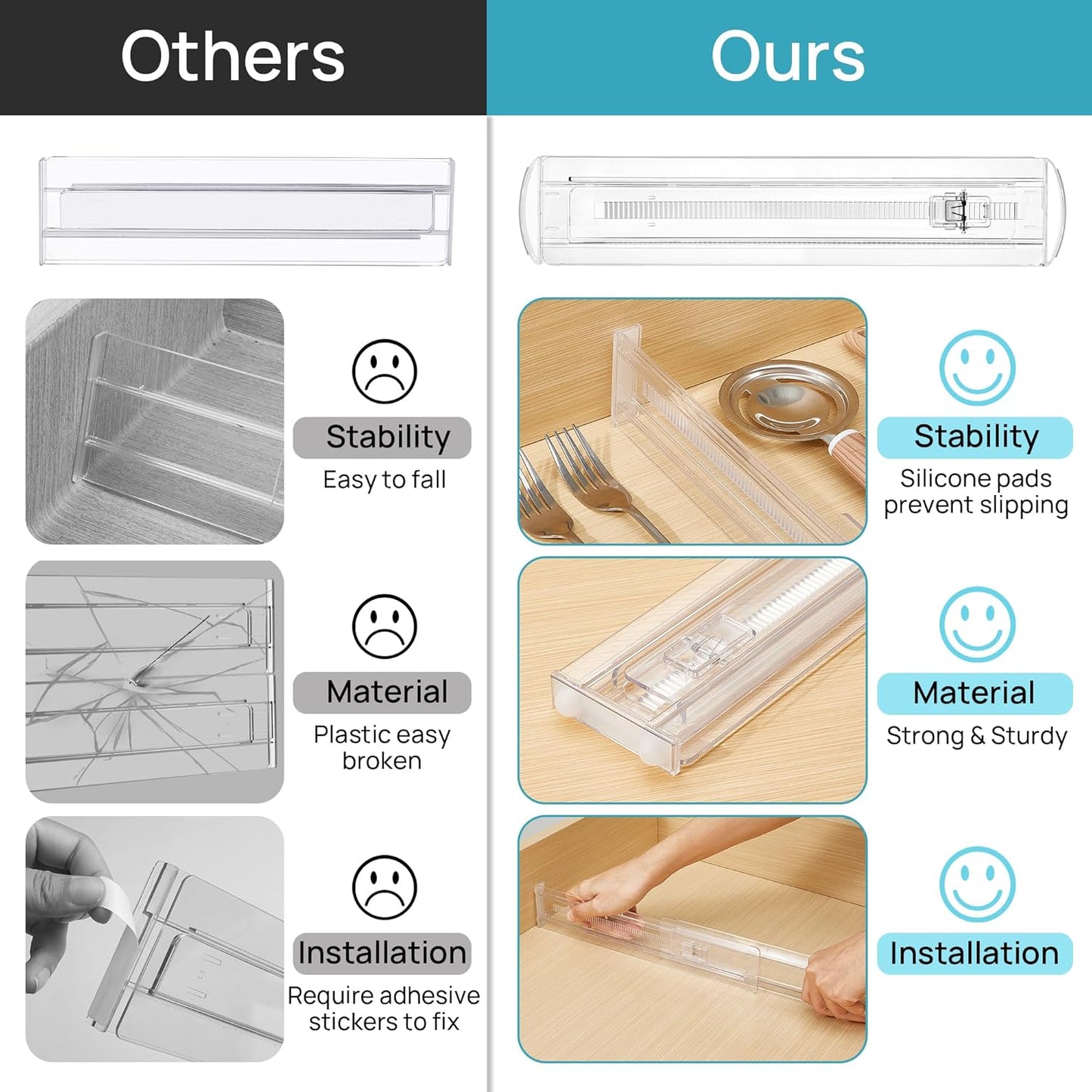 Vtopmart 12 Pack Drawer Dividers for Clothes, 4" High 10.2"-16.5" Adjustable Expandable Dresser Drawer Organizer, Clear Plastic Separators for Dresser, Baby Clothing, Underwear, Cosmetic, Toiletries | Expandable Dresser Drawer Organizer, Clear Plastic