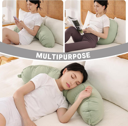 Peallow(Pat. Pend) – Long Round Body Pillow for Adults, Bolster Pillow for Sleeping, Soft and Supportive Pillow for Sleeping & Lumbar Support (Green-White, 29.5")
