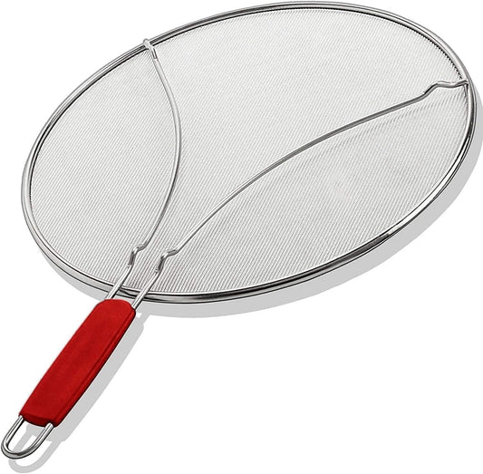 ALPHA LIVING 2 Pack Splatter Guard for Frying Pan & Food Strainer and Universal Cookware 13" - Stops Hot Oil Splash - RED Handle - Splatter Screen for Cooking - Alpha Living