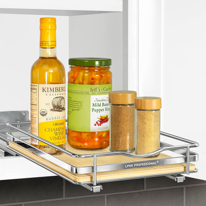 LYNK PROFESSIONAL® Pull Out Spice Organization for Cabinets - 4-3/8 inch Wide – Spice Rack for Inside Cabinets, Slide Out Spice Rack Organizer for cabinet – Pull Out Spice Rack, Sliding 2 Tier Chrome