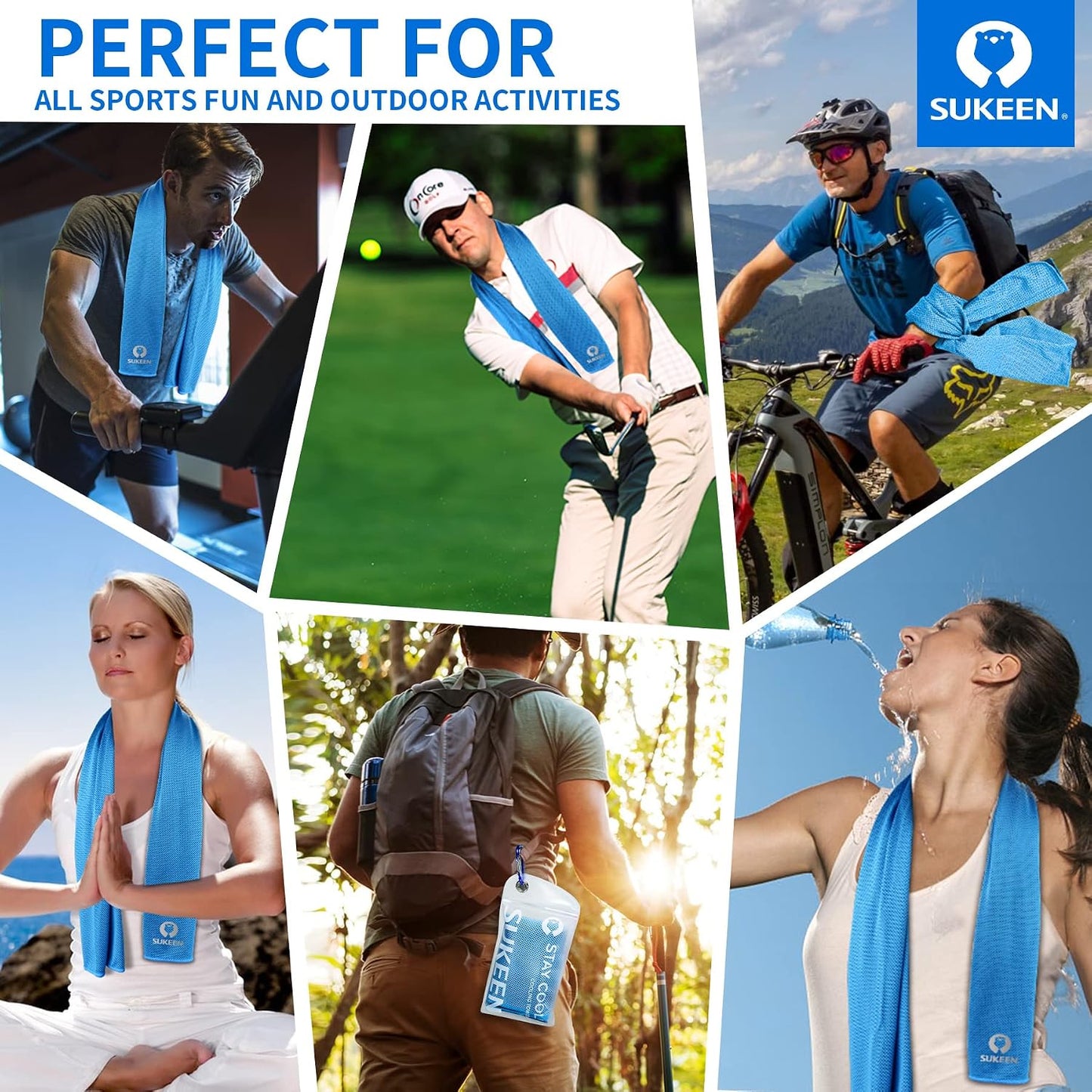 Sukeen 4 Pack Cooling Towels (40"x12") for Neck and Face Instant Cooling | Stay Cool in Hot Weather,Versatility,Soft,Breathable,Durability for Sports,Outdoor activities,Summer works in heat