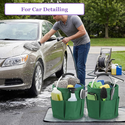 17L Cleaning Caddy with Handle and 6 Pockets, Foldable Cleaning Supply Caddy, Portable Shower Caddy in 600D Oxford Fabric, Multifunctional Storage Basket for Camping, Gardening, Black
