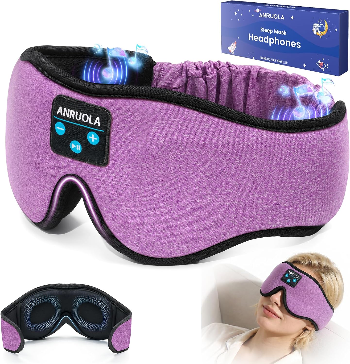 3D Sleep Mask with Bluetooth Headphones, Wireless Sleep Headphones for Side Sleepers, Noise Cancelling Eye Mask for Nap, Soft Sleeping Mask for Women Men, Blackout Sleep Mask with Built-in Speakers