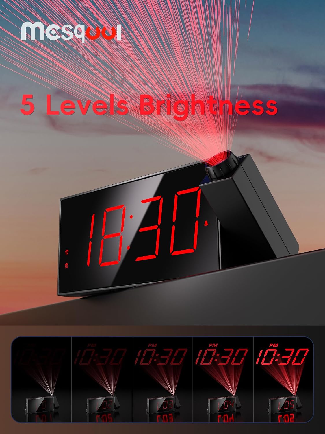 Mesqool Projection Alarm Clock with Bed Shaker, Dual Alarms