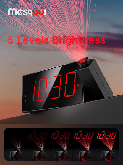 Mesqool Projection Alarm Clock with Bed Shaker, Dual Alarms