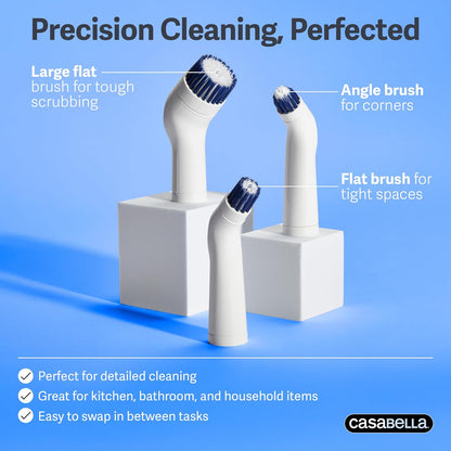 Casabella Power Spin Scrubber, Extendable to 47.5” – Cordless Electric Cleaner for Shower, Kitchen, Bathroom, Tile, Tub, Car, Deck - Rechargeable Spin Brush with Adjustable Brush Head & 4 Attachments