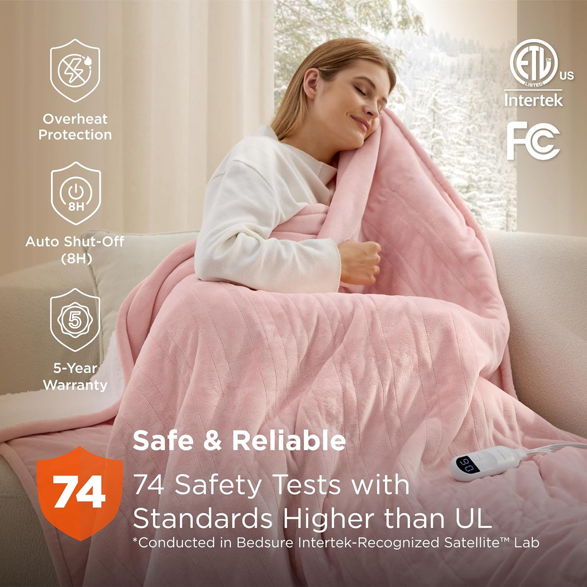 Bedsure Heated Blanket Throw, Soft Electric Blanket with Preheat, Cream