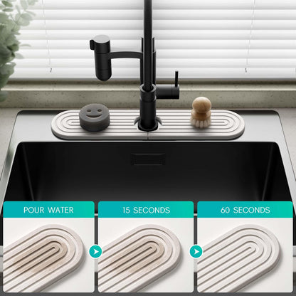 Stone Faucet Mat for Kitchen Sink – Diatomite Fast-Drying Stone Tray, Faucet Mat Sink Splash Guard, Decorative Sink Protector for Kitchen Bathroom Counter (Light Grey, 20''x3.9'')