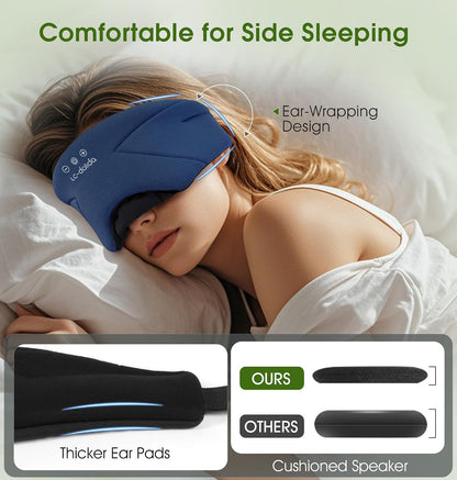 Sleep Mask with Headphones Bluetooth 5.4, LC-dolida Wireless Music Eye Mask for Sleeping Headphones with Soft Bamboo Cotton Cooling Breathable,Ultra-Thin Stereo Speaker for Side Sleepers-Khaki