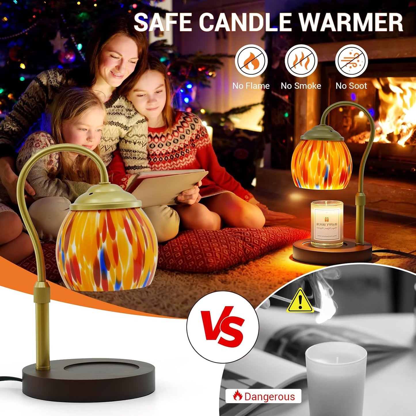 Candle Warmer Lamp - Electric Candle Lamps Timer Dimmer, Sunflower Tiffany Style Stained Glass Candle Warming Lamp Compatible with Jar Candles Valentine Birthday Gifts for Mom Friend Wax Melt Warmer