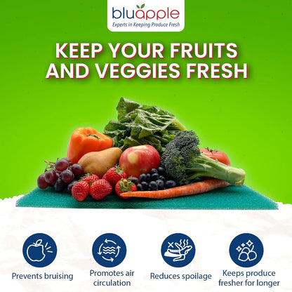 Bluapple FreshMats - Refrigerator Bin Liners, Fridge Drawer Mats - Keeps Produce Fresh Longer, Prevents Bruising, Promotes Air Circulation - BPA-Free Polyurethane Foam - (4-Piece Set, 12"x15", Green)