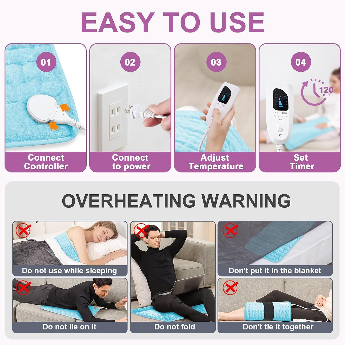 Heating Pad,Heated Blanket,Heating Pad for Back Neck,Grey,24x12 Inch | Electric Heating Pad,Dry/Moist Heat Heating Pads,Heating Pads for Shoulder,Abdomen,Heat Pad for Women Men,Birthday Gift