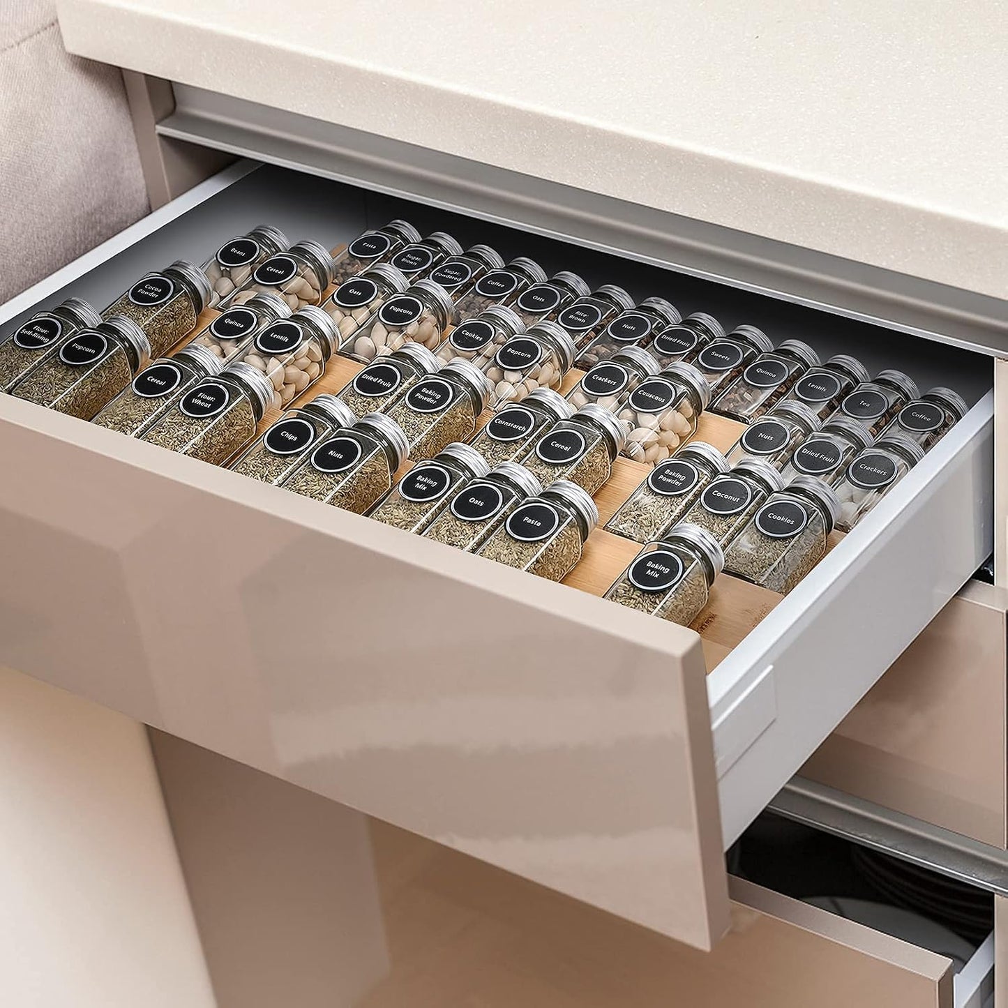 Bamboo Spice Rack Tray - Spice Drawer Organizer for Kitchen Cabinets Storage and Organization (Jars Not Included, 8 Individual Pieces, Not Adjustable)