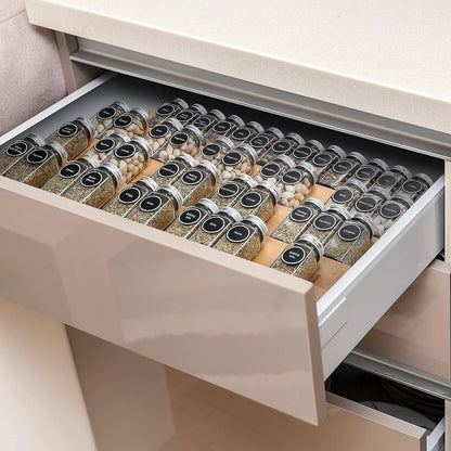 Bamboo Spice Rack Tray - Spice Drawer Organizer for Kitchen Cabinets Storage and Organization (Jars Not Included, 8 Individual Pieces, Not Adjustable)