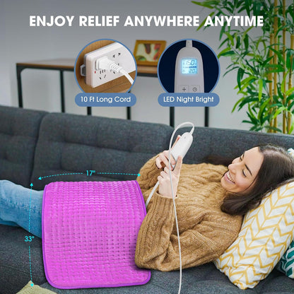 FluffyWarmth Electric Heating Pad for Back, Extra Large 17"x33", Ultra Soft | XXXL for Full Body, Period Cramps, Neck Shoulder Back Pain Relief, 6 Heat Settings 4 Timers Heating Pad, Gifts for Women Men