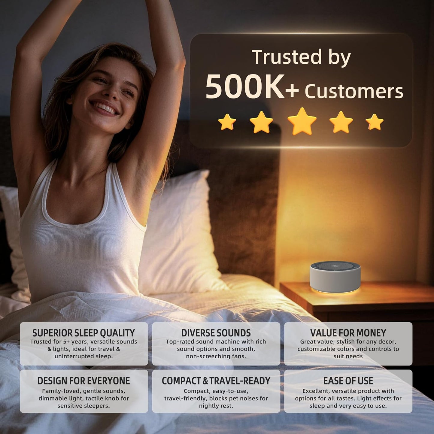 Kipcush White Noise Machine for Baby & Adults, 30 Soothing Sounds, Sleep Sound Machine with 8 Color Night Light, Memory Function, White Noise for Sleeping, Nursery, Office, Travel & Relaxation