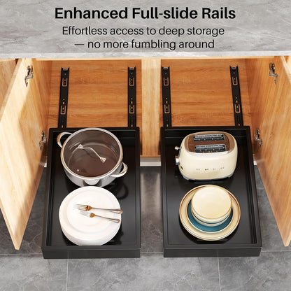 Pull out Cabinet Organizer, 21"Deep, Heavy Duty Full-Extension Slide out Drawers for Kitchen Cabinets with Nano Adhesive, Roll Out Shelf Sliding Cabinet for Pots, Bathroom, Pantry, Under Sink, White
