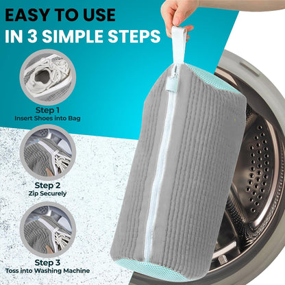 Premium Shoe Washing Machine bag 2 Pack – 360° Self-Locking Zipper Reusable Sneaker Laundry Set – Heavy-Duty Microfiber Shoe Washing Bag for Washer & Dryer, Boots & Athletic Footwear (Yellow)