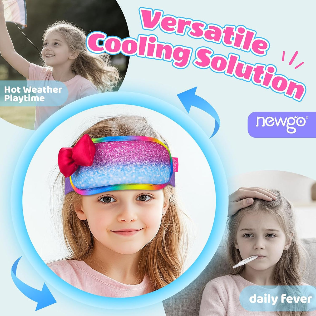 NEWGO Kids Head Ice Pack Wrap, Ice Pack for Toddler Fever & Boo Boos