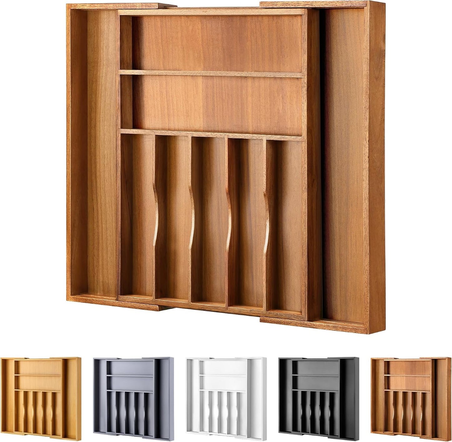 Expandable Bamboo Kitchen Drawer Organizer for Cutlery and Utensils, Adjustable Bamboo Wood Cutlery Tray in Drawer for Flatware and Silverware in Kitchen, (Natural)