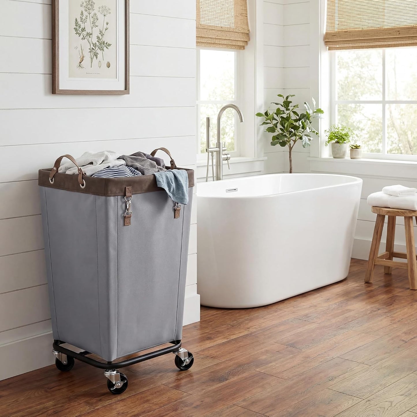StorageWorks 160L Laundry Basket with Wheels, Rolling Hampers for Clothing | Beige Laundry Basket with Wheels, Metal Frame & Handles, Rolling Hamper for Bedroom, Bathroom, Dorm, Hotel