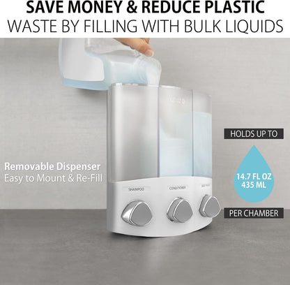 Better Living Products, White 76354 Euro Series TRIO 3-Chamber Soap and Shower Dispenser