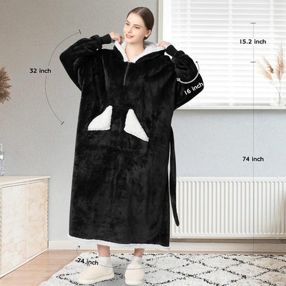 Wearable Blanket Hoodie, Oversized Sherpa Fleece Sweatshirt Blanket with Giant Hood Pocket and Sleeves for Adult, Warm & Cozy Grey Blanket Gifts for Women