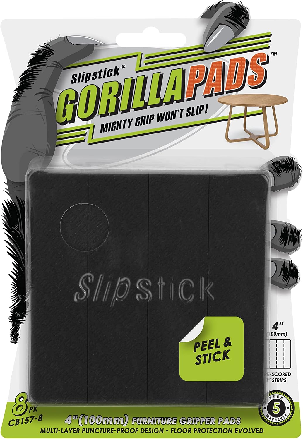 Slipstick GorillaPads CB147 Non Slip Furniture Pads/Gripper Feet (Set of 16) Self Adhesive Rubber Floor Protectors, 1 inch Round, Black