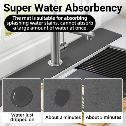 LOPNUR Cuttable Faucet Mat for Kitchen Sink, Extra Long 29 Inch, Black | Super Absorbent & Fast Dry Diatomite Sink Splash Guard, 0.8-2.4 Inch Adjustable Faucet Hole, Cut to Fit Bathroom & RV Sinks