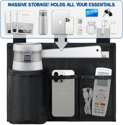 Hanging Bedside Caddy, 4 Pockets Bunk Bed Caddy, Bed Pocket for University Dormitories, Hospitals, Chairs, Crib Guardrails for Mobile Phone, Tablet Computer, Remote Control, Water Cup