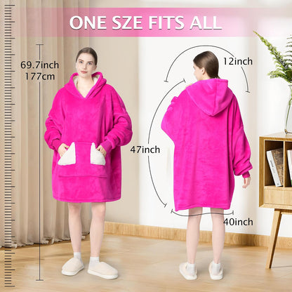 Wearable Blanket Hoodie, Oversized Sherpa Fleece Sweatshirt Blanket with Giant Hood Pocket and Sleeves for Adult, Warm & Cozy Grey Blanket Gifts for Women