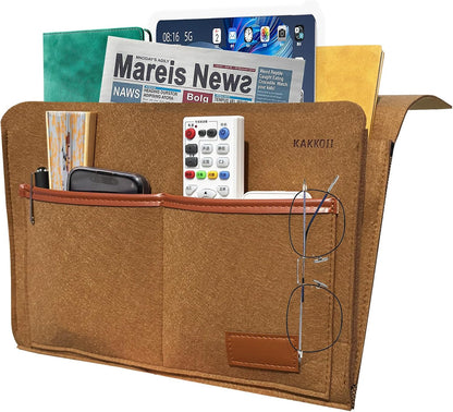 Bedside Caddy, Sofa Caddy, Storage Organizer Pocket for Dorm, Bedroom, 5 Pockets Felt Organizer for Magazine, Remote, Phone, Tablet, Pad, Glasses, Pen, Remote Control (Light Grey-Short)