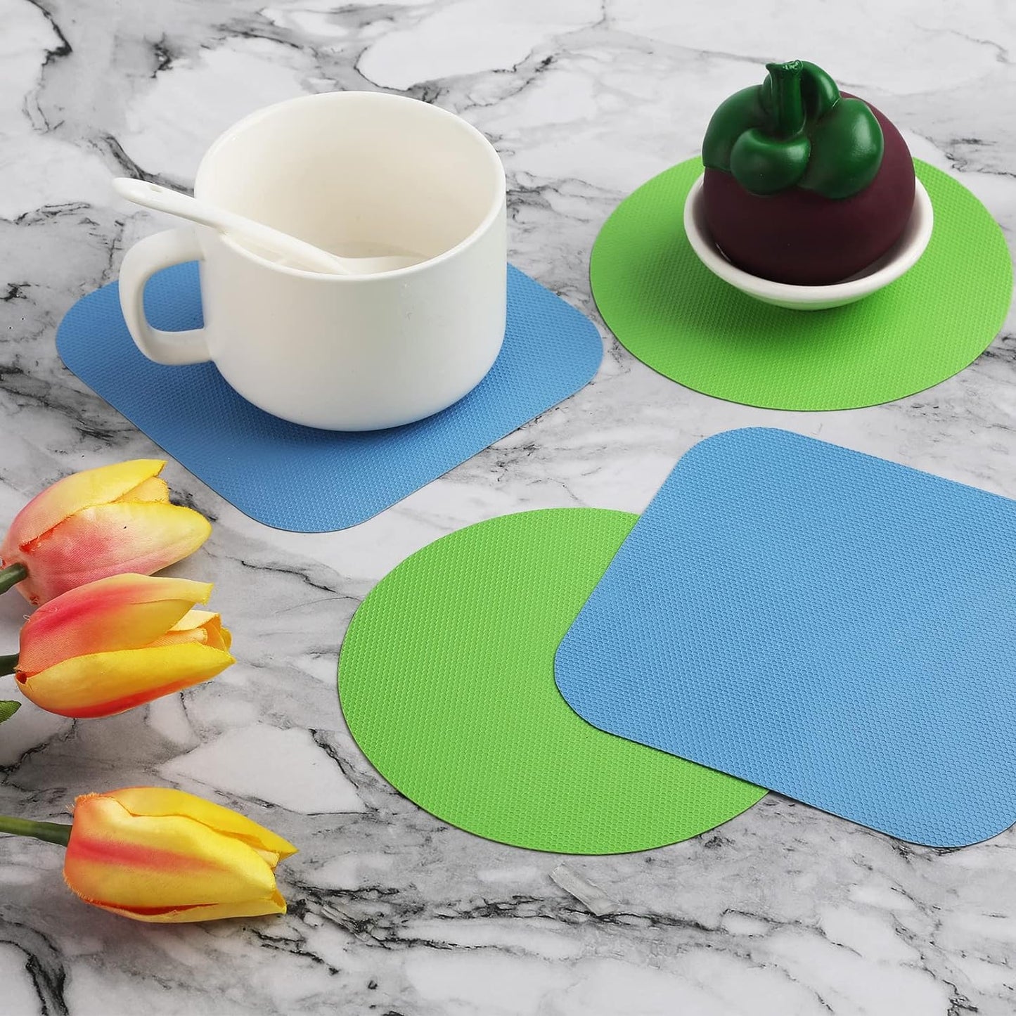 LUTER 4pcs Jar Opener Gripper Pad for Seniors with Weak Hands, Rubber | Multi-function Silicone Bottle Opener Lid Cap Rubber Gripper Pads Kitchen Coasters Gadgets, Light Blue, Green