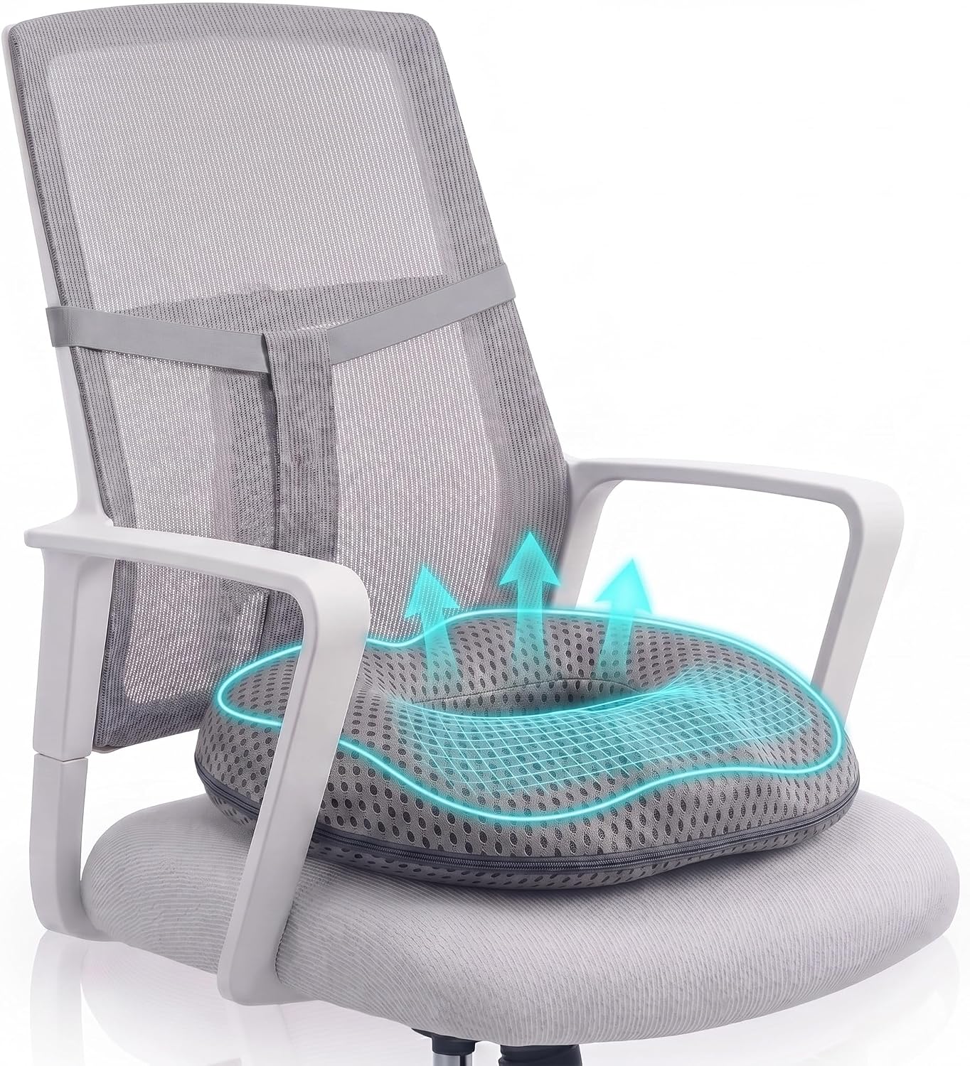 Circular Memory Foam Seat Cushion, Tailbone Pressure Relief Pillow for Office Chair Car Wheelchair, Breathable Mesh Comfort Pad for Daily Sitting Support (Black)