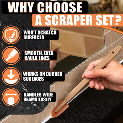 4-Piece Caulking Tool Kit for Silicone Sealant, Grout and Sink Edges | Caulk Tool Set; Sizes 0.78"-1.73"; Urethane Rubber Tips with ABS Handle; Reusable; for Bathroom, Kitchen, Tile & Window