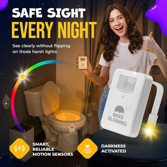 Mind-Glowing Night Safety & Bedtime Serenity Set: Toilet Light with Motion Sensor (2 Pack) & Zen Moon Lamp