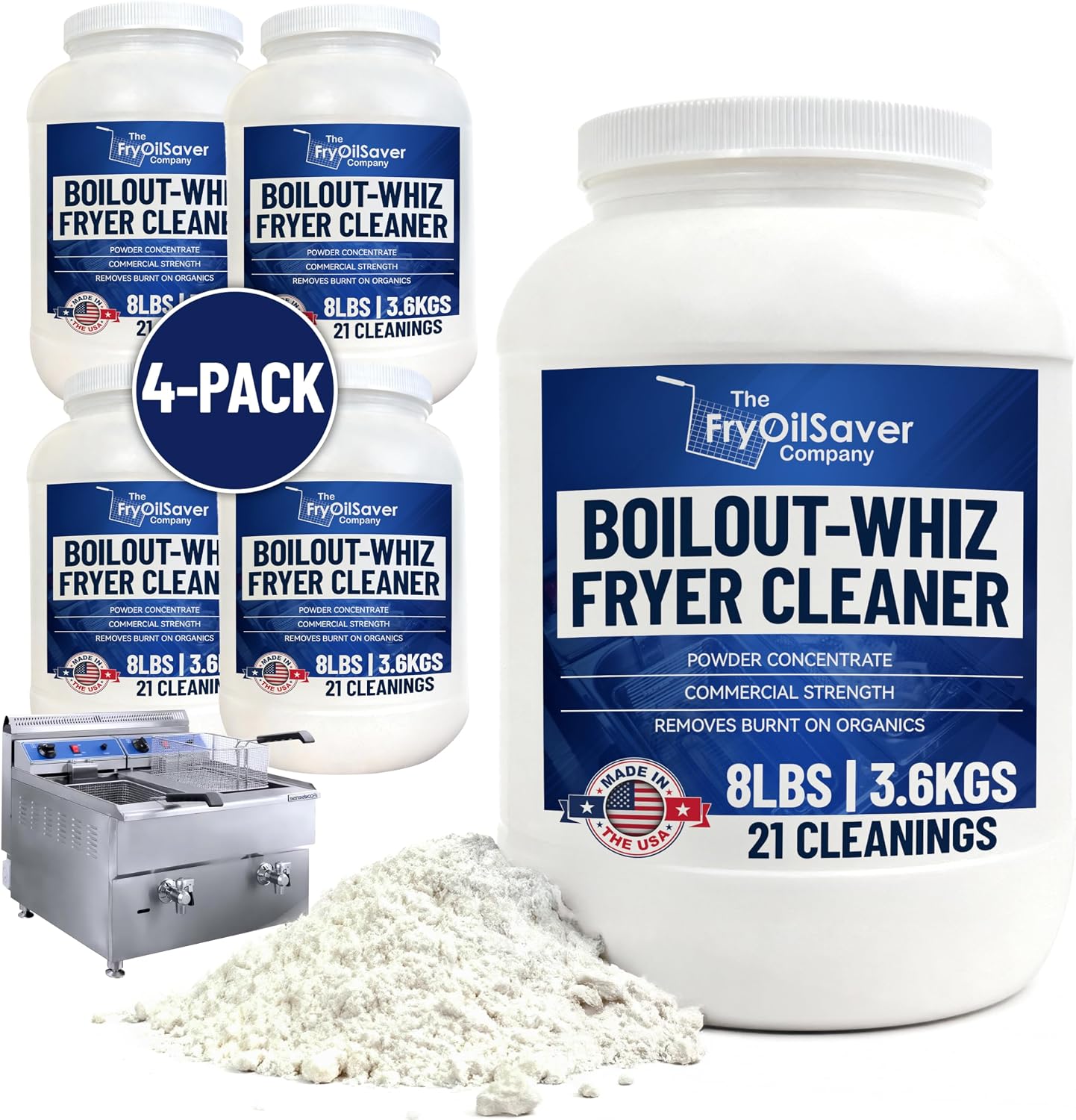 8LB Boil-Out Whiz Deep Fryer Cleaner - Degreaser Powder for Commercial Kitchen Cleaning Oil Saver - Deep Fryer Pot & Coil Safe - Extend Oil Life, Save Time & Energy - by FryOilSaver Co