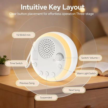 Portable White Noise Machine with 16 Soothing Sounds & 3 Color Night Light - Memory Function, 3 Timers, Adjustable Brightness for Adult, Home, Office, Travel