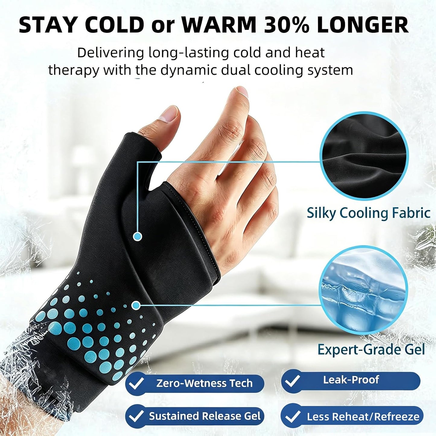 Thumb & Wrist Ice Pack Wrap, Thickened Ice Gel Pad, Reusable Hand Ice Pack with Long-Lasting Hot & Cold Therapy for Carpal Tunnel Relief, Arthritis Pain, Post-Surgery, Computer Overuse Recovery