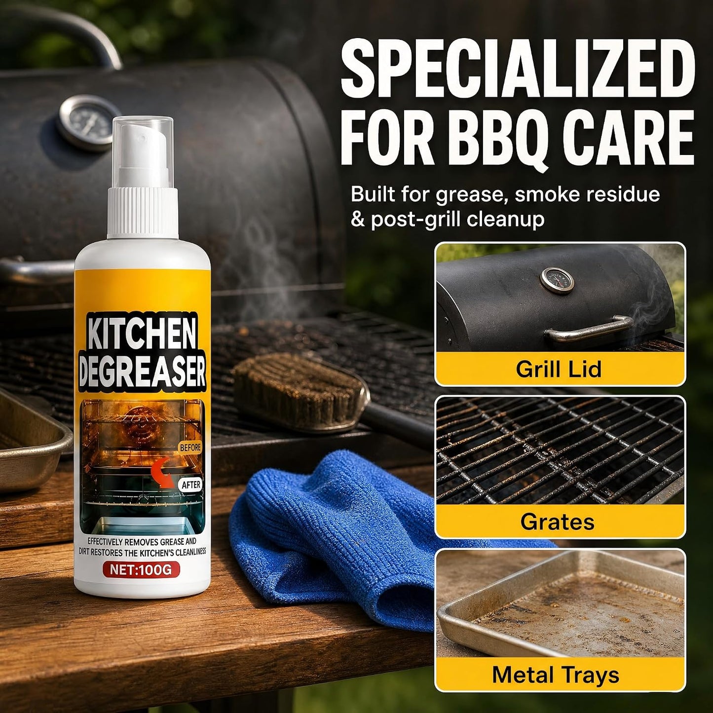Greasekiller BBQ Grill Cleaner Spray, Grill Cleaner, Heavy Duty Grills Degreaser Spray, Removes Grease for BBQ Grate, Grills Lid,Stovetop,Oven,Range Hood