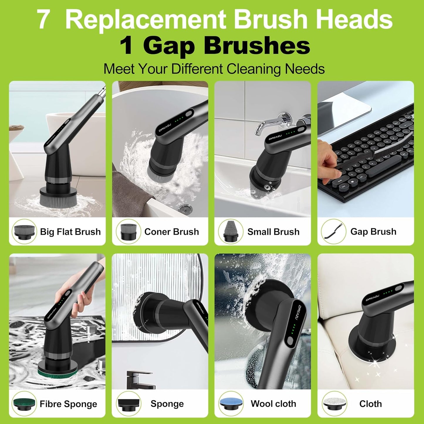 Dreazu Electric Spin Scrubber, 10-in-1 Shower Scrubber & Retractable Long Handle, 44 lbs High-Torque & Variable Speed Shower Cleaning Brush for Bathroom,Toilet, Bathtub, Kitchen, Tile Floors