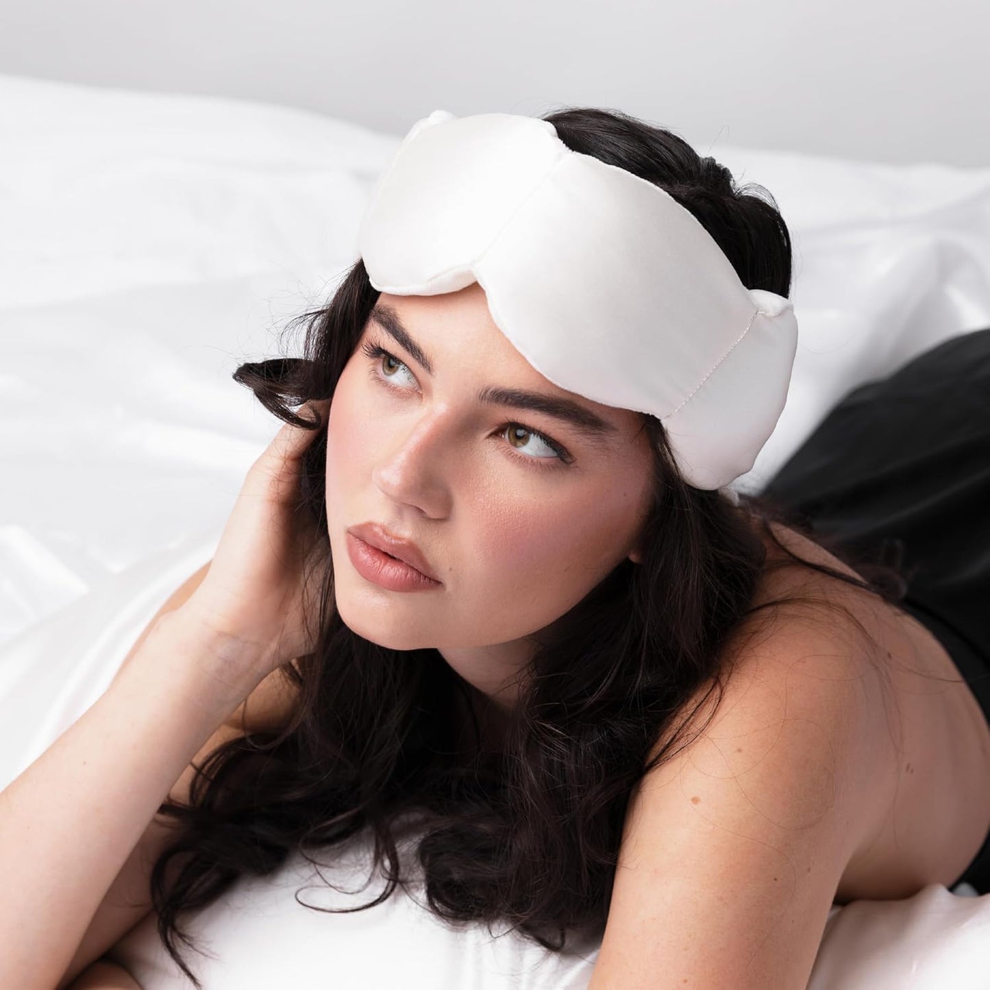 Nodpod Mineralized Silk Gentle Pressure Sleep Mask - Strap-Free, Light-Blocking Design for Sleep, Travel & Relaxation - Weighted Eye Pillow, Machine Washable (Willow)