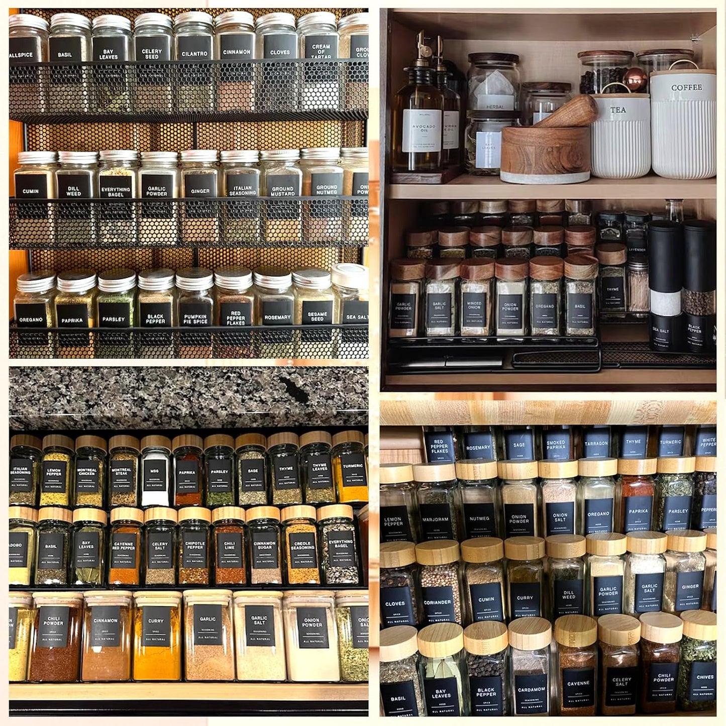 288 Pantry Labels for Food Containers, Black Preprinted Minimalist Waterproof Stickers for Organizing Storage Bins, Jars and Kitchen