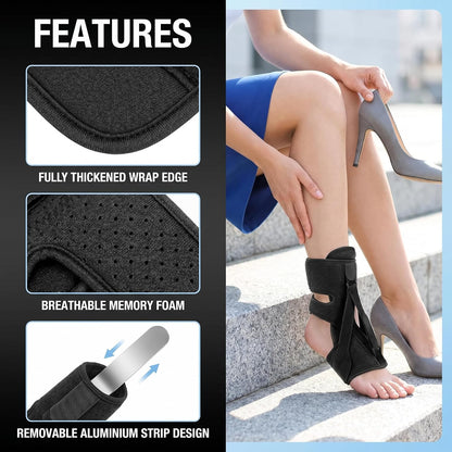 Plantar Fasciitis Night Splint, Adjustable Foot Drop Brace for Achilles Tendon Support, Sleeping Stretch Boot for Heel Pain Relief, Soft Day Night Ankle Support for Men Women (1PC-Black)