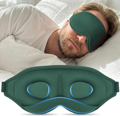 Sleep Mask for Side Sleepers, 3D Contoured Eye Mask with Thickened Padded Nose Bridge for Total Light Blockout, Relaxing Sleeping Mask with Adjustable Strap for Nap, Travel, Hotel, Yoga,Green