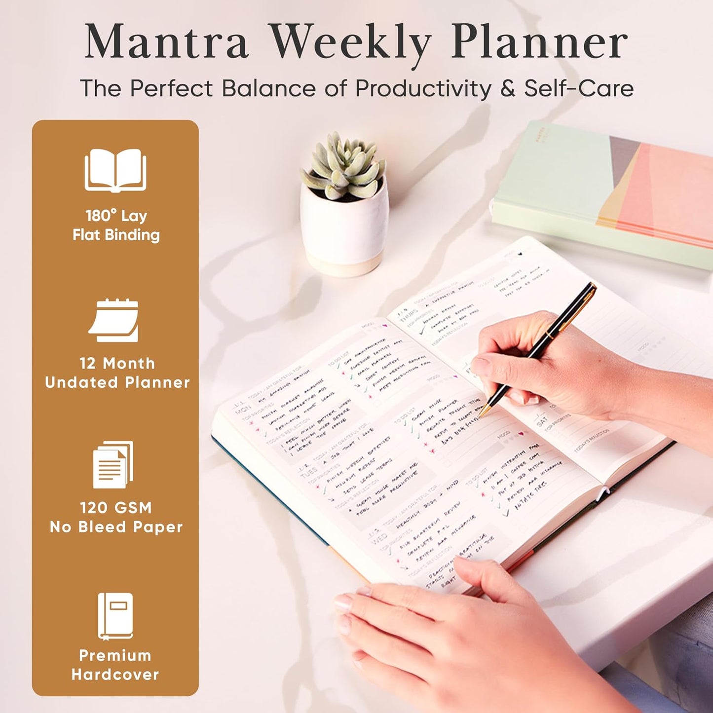2026 Planner, Daily Journal & Gratitude Journal All-In-One with To Do List, Self Care Prompts & Habit Tracker - 7 x 10 - Pink