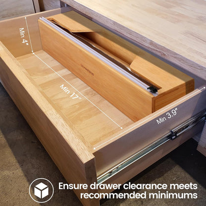 18-Inch Foil Dispenser with Slide Cutter & Butcher Paper Holder | Compact bamboo organizer for countertop, drawer, cabinet or wall mounting, made for many common 18-inch foil and paper rolls
